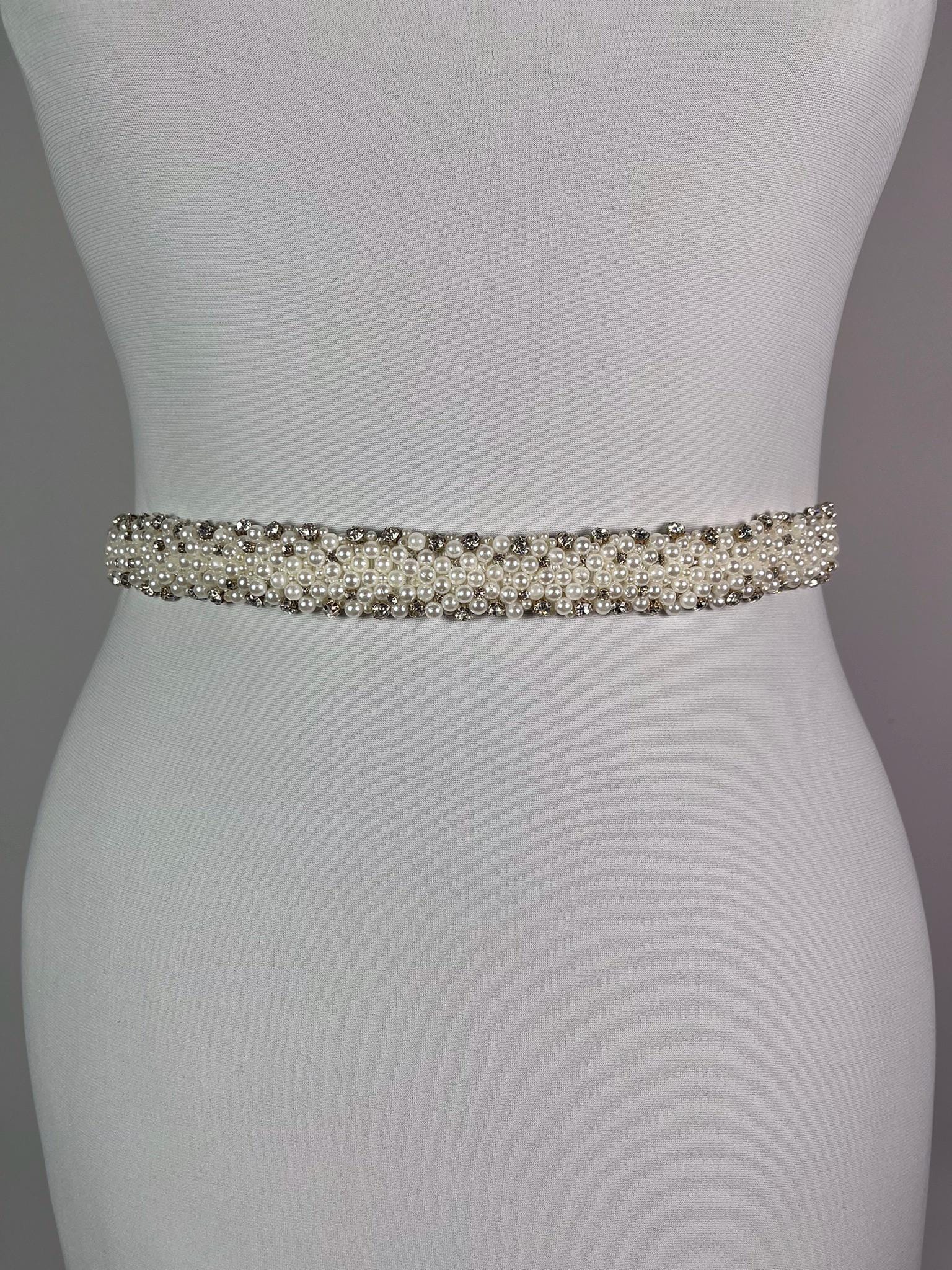 Handmade Crystal Pearl Bridal Belt, Rhinestone Wedding Sash 