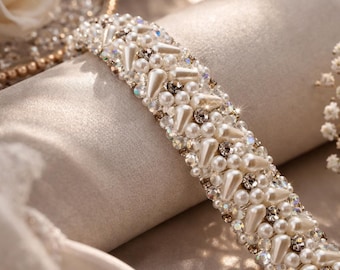 Handmade Rhinestone Pearl Wedding Dress Straps, Detachable Bridal Sleeves