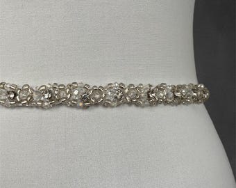 Handmade Pearl Bridal Belt, Rhinestone Wedding Sash (0.60" 1.5cm Wide)