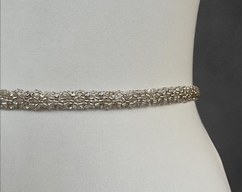 Handmade Pearl and Rhinestone Bridal Belt, Thin Wedding Dress Sash