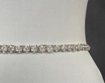 Handmade Thin Crystal Bridal Belt, Wedding Dress Sash (0,60" Wide)