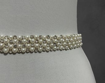 Handmade Beaded Bridal Belt, Wedding Dress Sash, 1" Wide