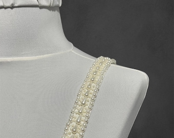 Handmade Beaded Pearl Bridal Straps, Crystal Wedding Gown Accessory