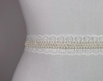 Handmade Lace Bridal Belt, Pearl Wedding Dress Sash