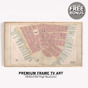 Cornice Tv Art / Mappa d'epoca del 1897 dell'isola di Manhattan, New York City / Distretto finanziario di New York Wallstreet / Arte murale digitale / Opera d'arte antica
