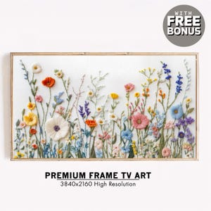 Spring Frame Tv Art Digital Download |  Colorful Flowers for Spring Instant Download | Wildflower Floral Embroidery Textured Art for TV
