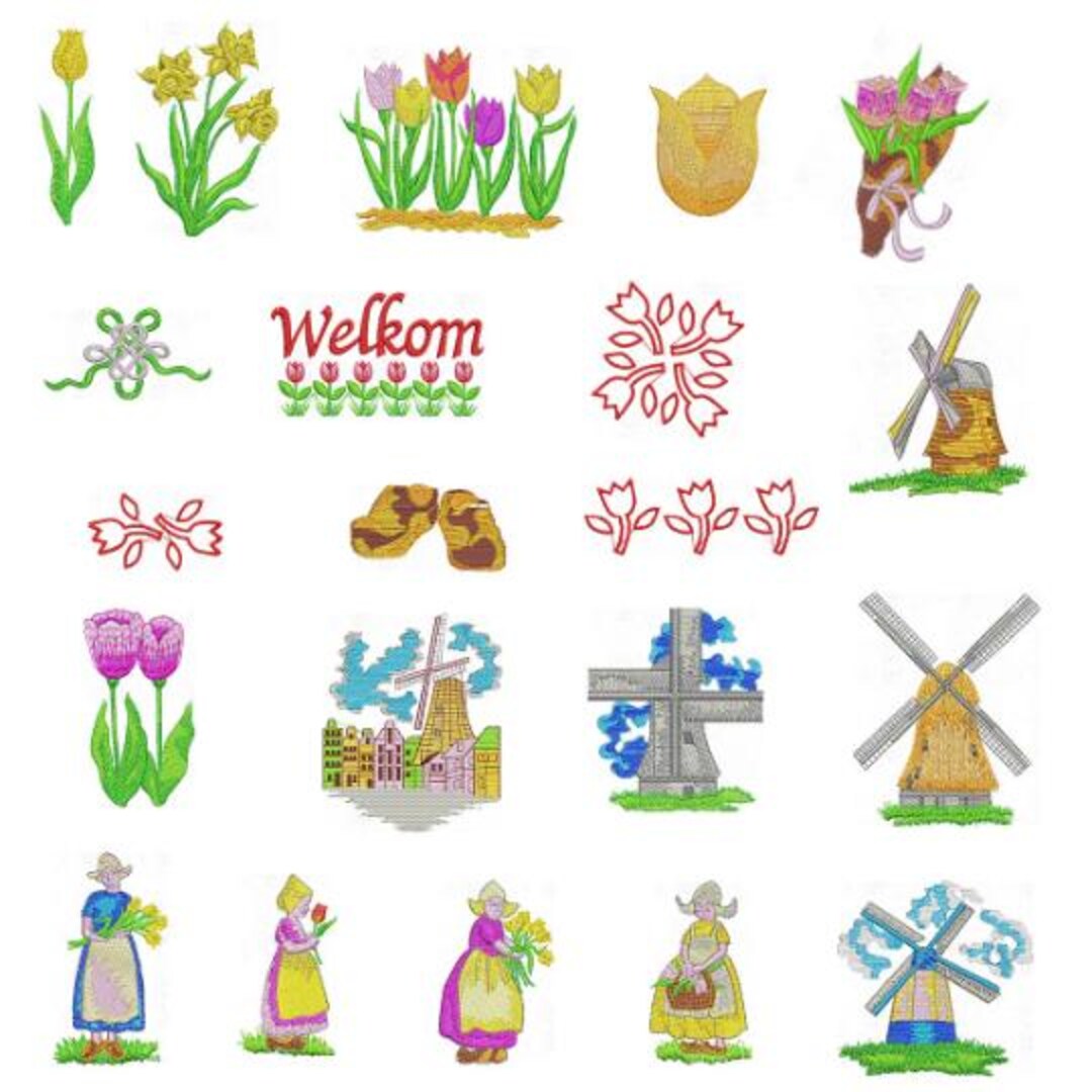 Dutch Flower Windmill Machine Embroidery Designs, Instant Download File ...