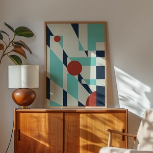 Mid Century Modern Geometrische Boho Wand Kunst | Abstrakte Bauhaus Poster | Digitaler Download | Minimalistische Retro Kunst für Wohnzimmer & Büro Dekor