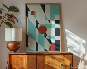 Arte de pared geométrico bohemio moderno de mediados de siglo / Impresión abstracta Bauhaus / Descarga digital / Arte retro minimalista para sala de estar y oficina