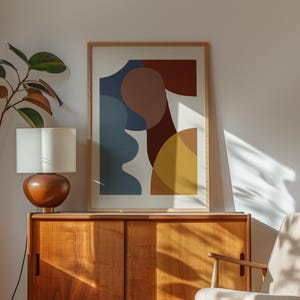 Mid Century Modern Abstract Wall Art | Minimalist Geometric Shapes Print | Retro Inspired Art for Living Room, Office, or Bedroom Decor