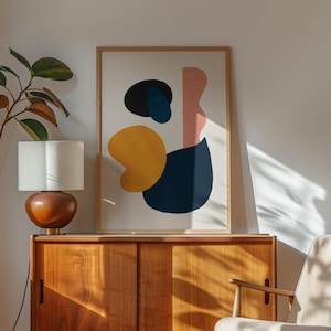 Mid Century Modern Abstract Wall Art | Minimalist Geometric Shapes Print | Retro Inspired Art for Living Room, Office, or Bedroom Decor