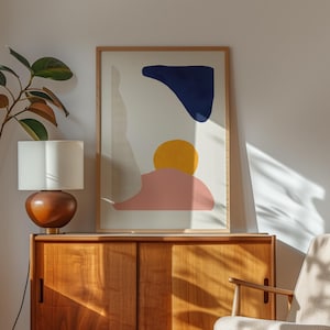 Mid Century Modern Abstract Wall Art | Minimalist Geometric Shapes Print | Retro Inspired Art for Living Room, Office, or Bedroom Decor