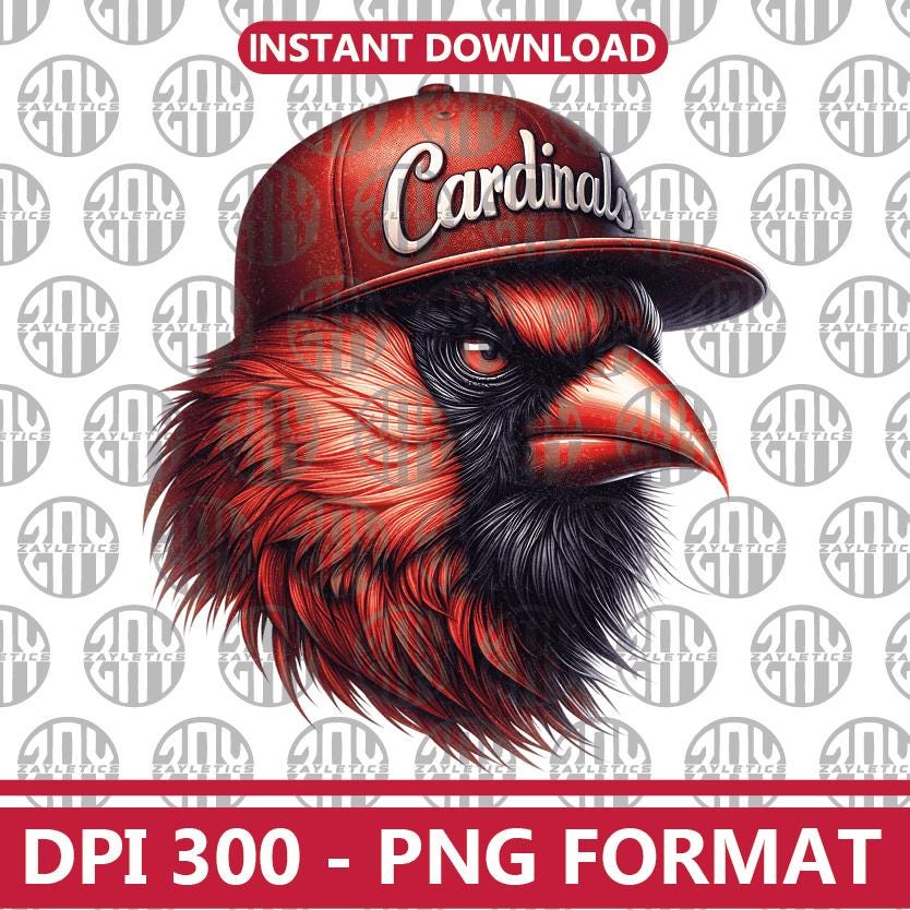 Red Cardinals PNG for Cardinal Baseball Fans | High-Res Sublimation Design | Transparent Background Instant Download