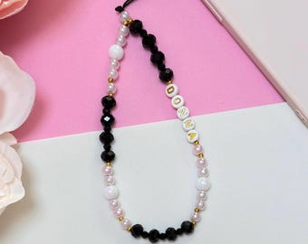 Custom Handmade Beaded Phone Charm Personalised Rose Pearl Beads Phone Strap With Name