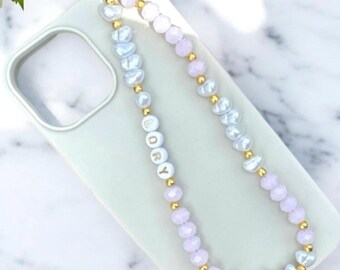 Pink Crystal Beaded Phone Charm Personalised Strap With Custom Name