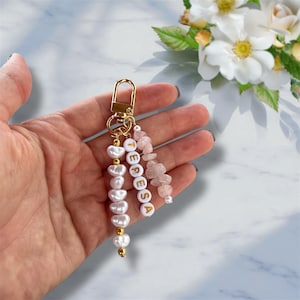 Rose quartz Bag Charm Personalized Bag Charm Custom Bag Charm Name Bag Charm Custom Keychain Keyring holder Keychain Accessories Purse Charm