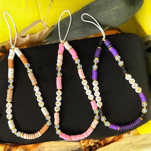 Gepersonaliseerde telefoonbedel Heishi-telefoonbedel Aanpasbare klei-telefoonriem Aangepaste telefoonketting Telefoonarmband Telefoonhoesje Lanyard Telefoonpols