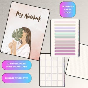 Pastel Digital Notebook: Textured Paper, Hyperlinked for Goodnotes (Digital Download)