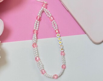 Pink Pearl Beaded Phone Charm Crystal Phone Strap With Name