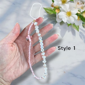 Personalised Beaded Phone Charm Custom Name Gemstone & Pearl Phone Strap