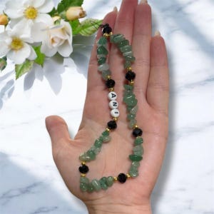 Breloque pour téléphone personnalisée Quartz vert cristal noir perlé breloque pour téléphone Bracelet de téléphone personnalisé, perles de guérison, chaîne de téléphone au poignet, cadeau pour elle