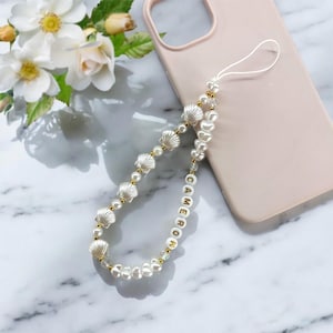 Breloque pour téléphone personnalisée en perles de coquillage Breloque pour téléphone en perles personnalisées Breloque pour téléphone personnalisée, perles de guérison, chaîne pour téléphone
