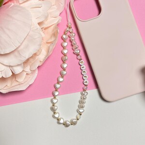 Personalised Heart Shaped Phone Charm Custom Name Beaded Phone Strap