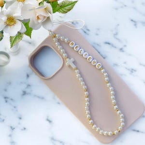 Telefoon christelijke edelsteen telefoonriem kruis parels telefoonketting Jusus kralen telefoonbedel aangepaste telefoonriem gepersonaliseerde baptistische telefoonbedel