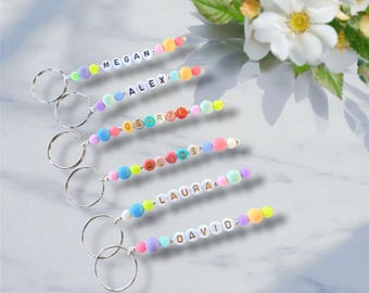 Personalised Beaded Keychain, Custom Name Tag, Party Favors, School Bag Tag