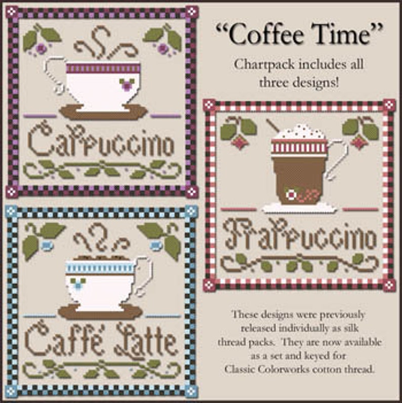 Reprint LITTLE hOUSE nEEDLEWORKS \u2022 Counted Cross Stitch Pattern oNLY COFFEE TIME