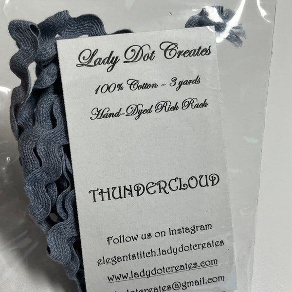 THUNDERCLOUD rick rack Lady Dot Creates Hand dyed 3 yards