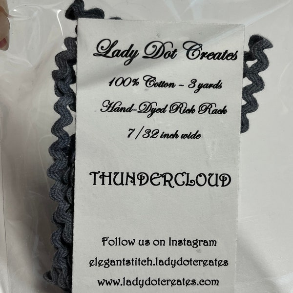 THUNDERCLOUD small 7/32" Rick Rack by Lady Dot Creates - 3 yards cotton hand dyed