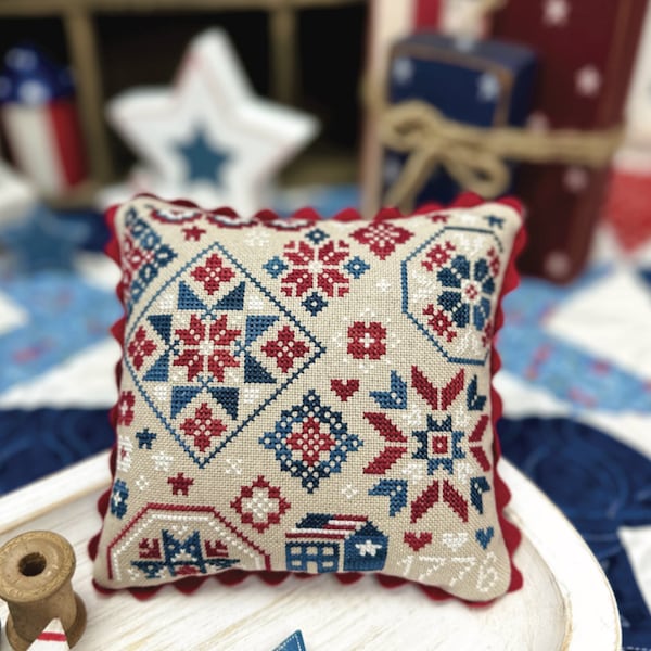 PATRIOTIC QUAKER cross stitch pattern by Primrose Cottage or pattern and cotton floss thread pack by Colour and Cotton In stock