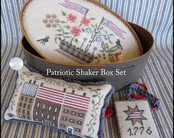 PATRIOTIC SHAKER BOX Set by The Scarlett House - cross stitch pattern