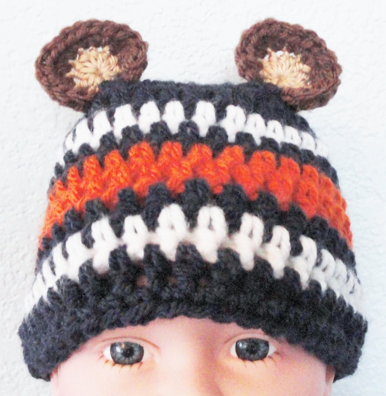 Chicago Bears Beanie Beary Cute Hat Hand-crocheted Chicago Bears Inspired Baby Beanie with Ears By Distinctly Daisy image 1