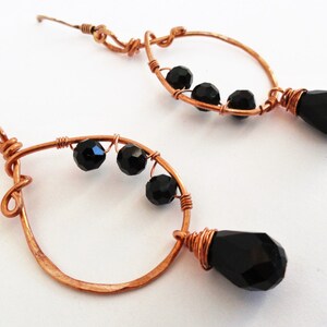 Copper Earrings Wire-wrapped Handmade Black Teardrop Crystal Dangle Earrings By Distinctly Daisy image 3