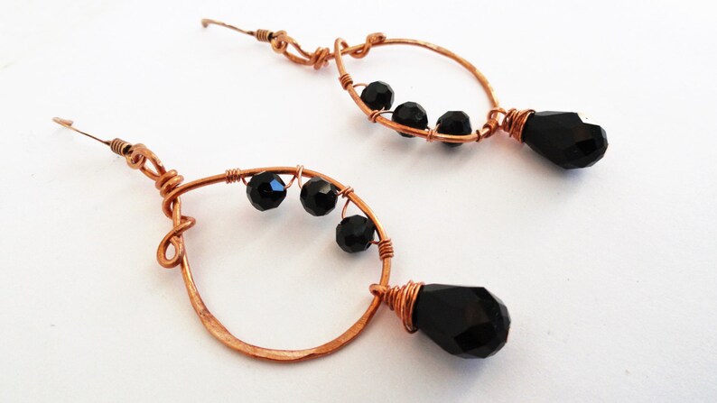 Copper Earrings Wire-wrapped Handmade Black Teardrop Crystal Dangle Earrings By Distinctly Daisy image 3