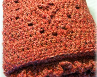 Crocheted Heart Blanket Hand Crocheted Afghan Baby Blanket Couch Throw Afghan - Love - Red Pink Brown - Hearts 34 x42 - by Distinctly Daisy