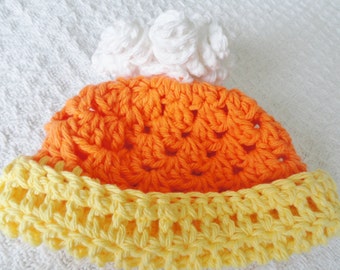 Candy Corn Crocheted Newborn Baby Beanie Cotton Hat Halloween Pumpkin Orange Yellow White