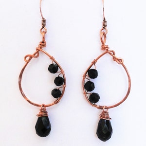 Copper Earrings Wire-wrapped Handmade Black Teardrop Crystal Dangle Earrings By Distinctly Daisy image 2