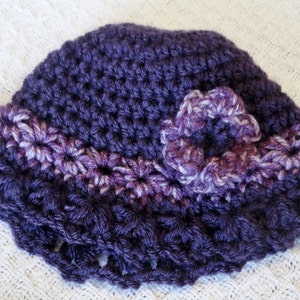 Grape Royal Harvest Purple Crocheted Baby Girl Beanie Hat 3D Variegated Flower image 2