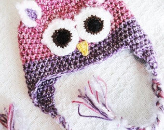 Crocheted Owl Beanie Hat Pink and Purple Snow Owl Crocheted Beanie Hat with Tassels  By Distinctly Daisy on Etsy