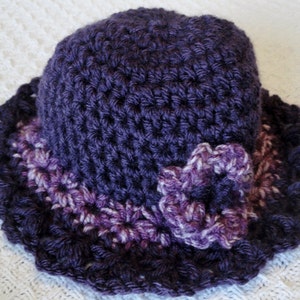 Grape Royal Harvest Purple Crocheted Baby Girl Beanie Hat 3D Variegated Flower image 1