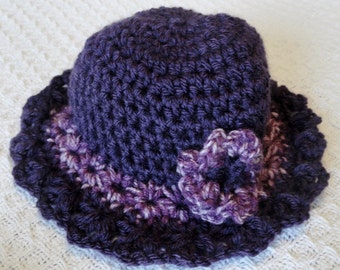 Grape Royal Harvest Purple Crocheted Baby Girl Beanie Hat 3D Variegated Flower