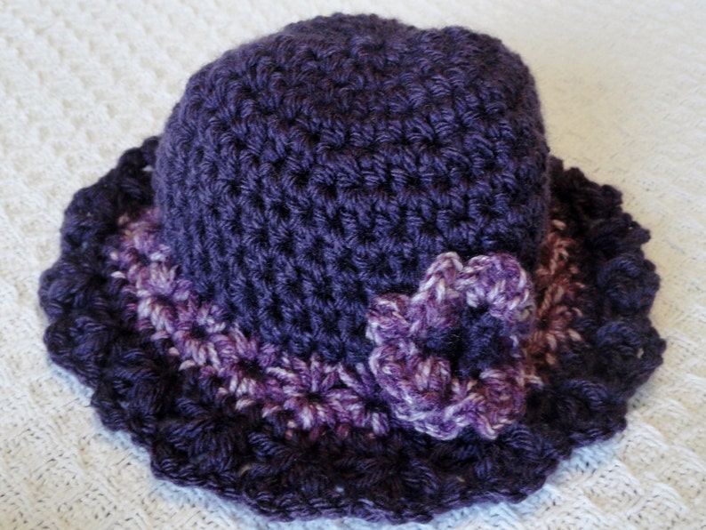 Grape Royal Harvest Purple Crocheted Baby Girl Beanie Hat 3D Variegated Flower image 1