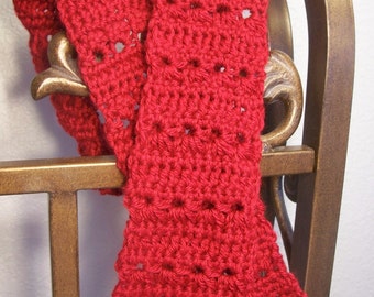 Red Eyelet Flowers - Hand Crocheted Scarf -  3.5x48 Mother Daughter By Distinctly Daisy