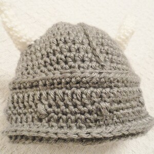 Crocheted Little Viking Helmet Grey with Horns Beanie By Distinctly Daisy image 3