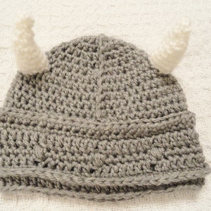 Crocheted Little Viking Helmet Grey with Horns Beanie By Distinctly Daisy image 2