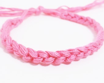 10 Pink Bracelets Crocheted Breast Cancer Awareness Color Bracelet  - Qty 10 Custom colors - School team colors