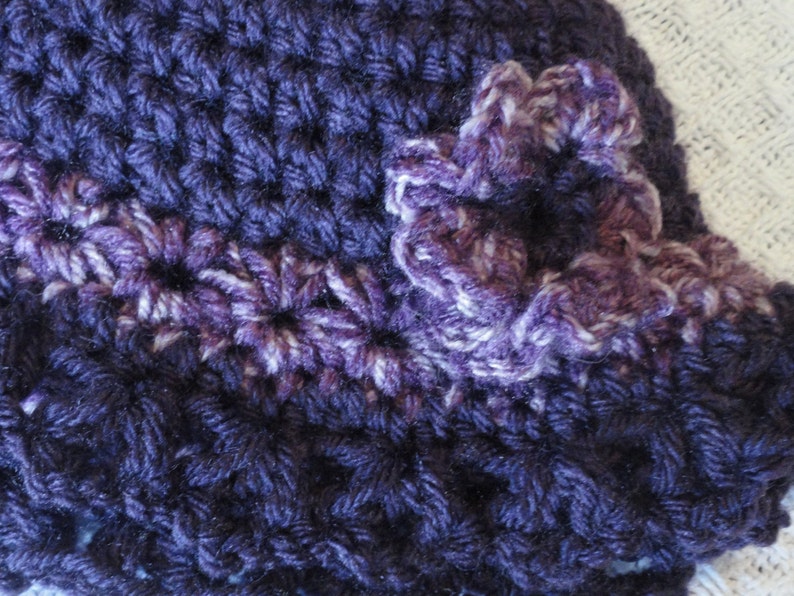 Grape Royal Harvest Purple Crocheted Baby Girl Beanie Hat 3D Variegated Flower image 4